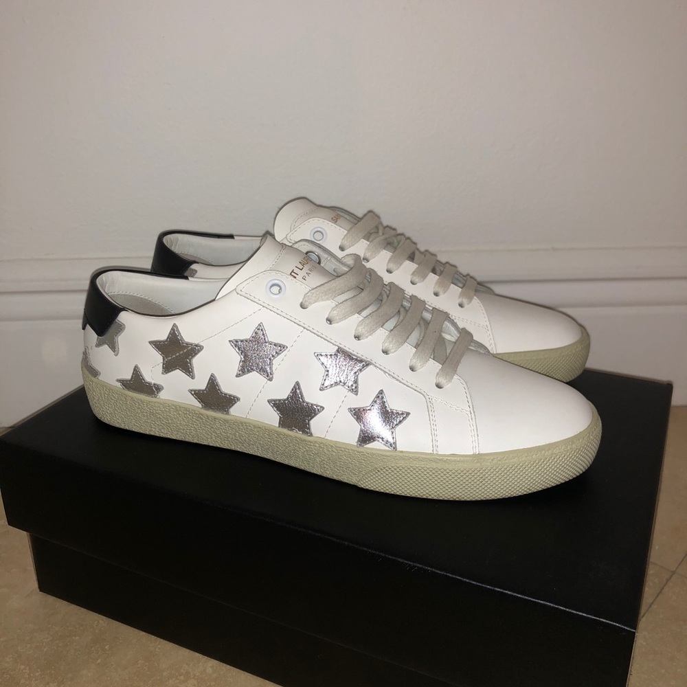 Saint Laurent White and Silver Star Sneakers - Picture 4 of 4